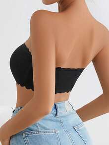 2pcs Women Strapless Plain Color Tube Top Bra, Comfortable Breathable Dress Bra, 1/2 Cup - Black - View 2