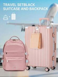 2 pezzi set di zaini da viaggio alla moda, valigia trolley con ruote in ABS+PC con portabicchiere, bagaglio a mano da viaggio, set di valigie da viaggio - Rosa - Visualizzare 1