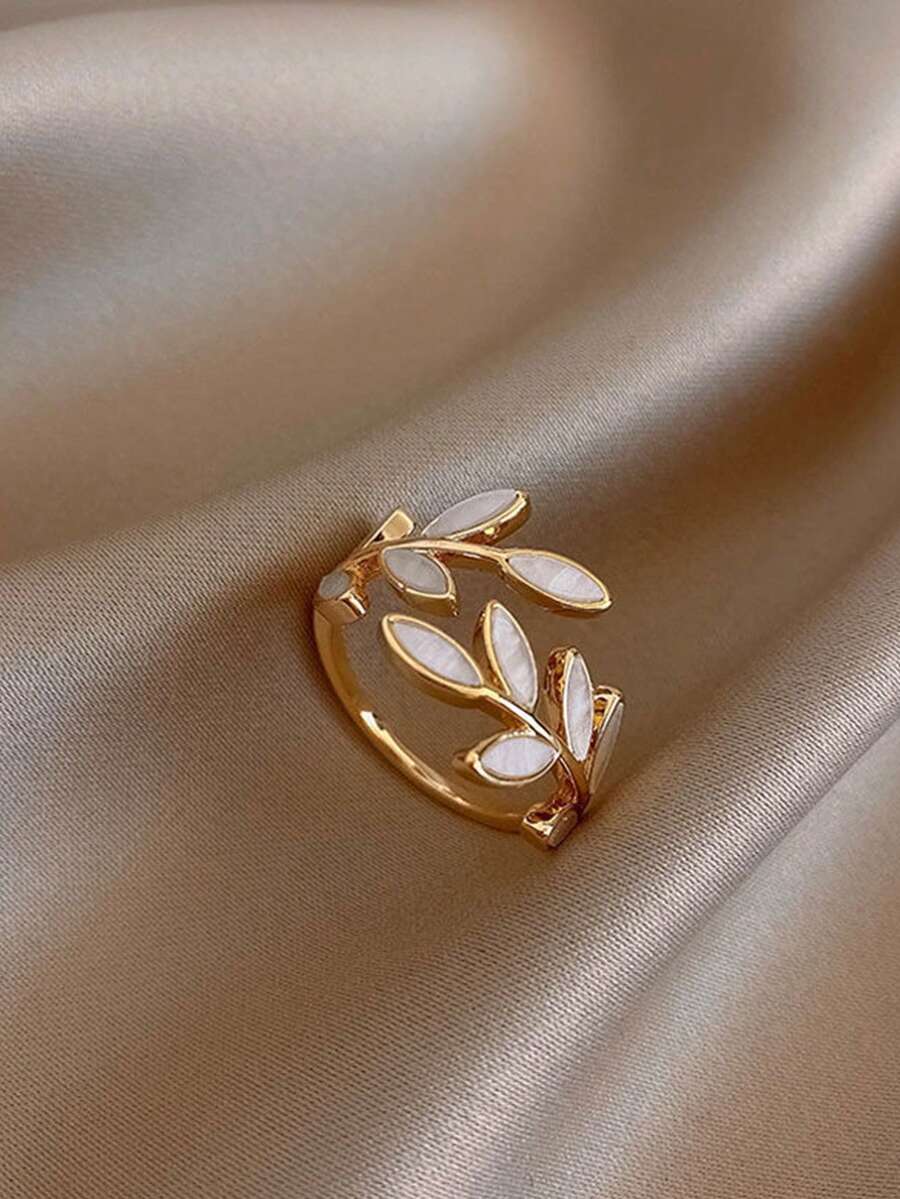 1pc Fashionable Minimalist Willow Leaf Adjustable Ring, Best Accessory For Girls' Daily Wear And Parties - one-size - View 1