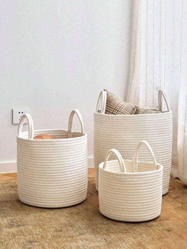 1pc Linen Pastoral Style Solid Color Storage Bin, S/M/L Size Options, Suitable For Bedroom, Living Room, Bathroom, Kid's Room, Toy & Laundry Storage