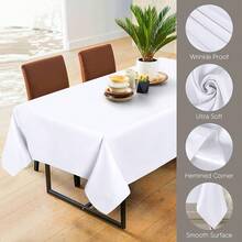 Rectangle Table Cloth 2 Pack (90x132 Inches, White), Washable Polyester Table Cover Dining, Buffet, Picnic, Event, Wedding, Restaurant, Party Decor - 白色 - 查看 4