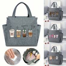 1pc Anti-Leak, Chic Teacher Themed Insulated Lunch Bag, Thick Aluminum Foil, Portable Canvas Tote With Zipper Closure, Suitable For School And Office, Oxford Cloth, Handbag To Keep Food Fresh