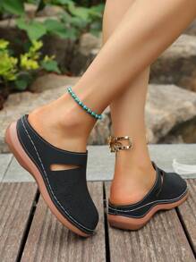 Women's Platform Chunky Heel Sandals, Closed Toe Summer Ladies Slides, Casual Elegant Wedge Slippers, Suitable For Vacation, Beach, Date, Shopping, Party, Pool Party