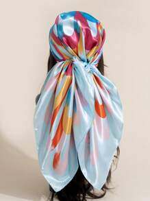 1pc Women's Chiffon Print Square Scarf, European & American Fashion Style, Suitable For Holidays, Beach, Travel