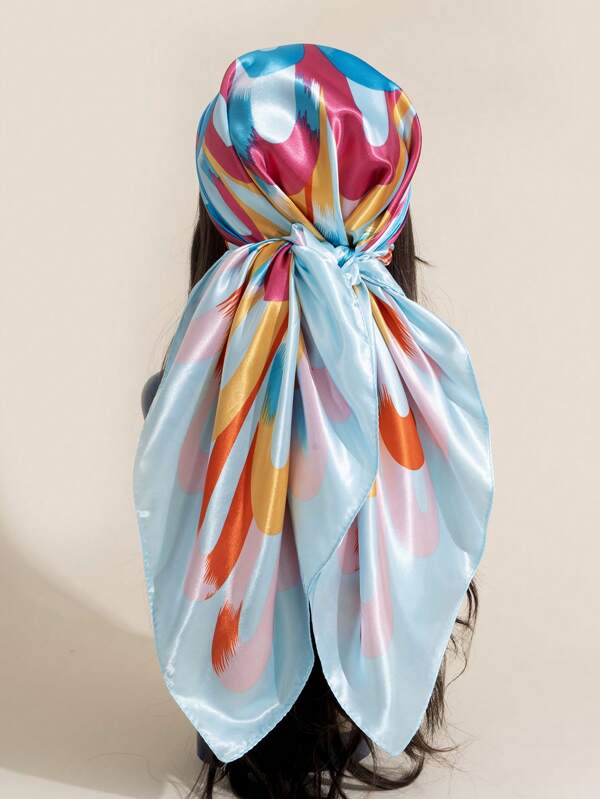 1pc Women's Chiffon Print Square Scarf, European & American Fashion Style, Suitable For Holidays, Beach, Travel