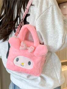 Sanrio Minimalist Cartoon Plush Kids Handbag & Crossbody Bag, Kuromi & Pompompurin Design For Girls
