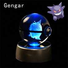 pokemon Bola de cristal de 3D Lámpara de base con Pikachu, Mew, Mewtwo y Pokeball de cristal Figura de bola de cristal Luz nocturna Regalo de cumpleaños