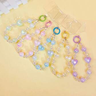 TOOUEE 1PC Cute Heart-Shaped Solid-Colored Theme Keychain Beaded Phone Charm ,Acrylic Keychain Bag Car Key Pendant Key Chain For Gifts Cartoon Character Keychain Themed Gift For Lovers Cute Stuff Birthday Gift Charm