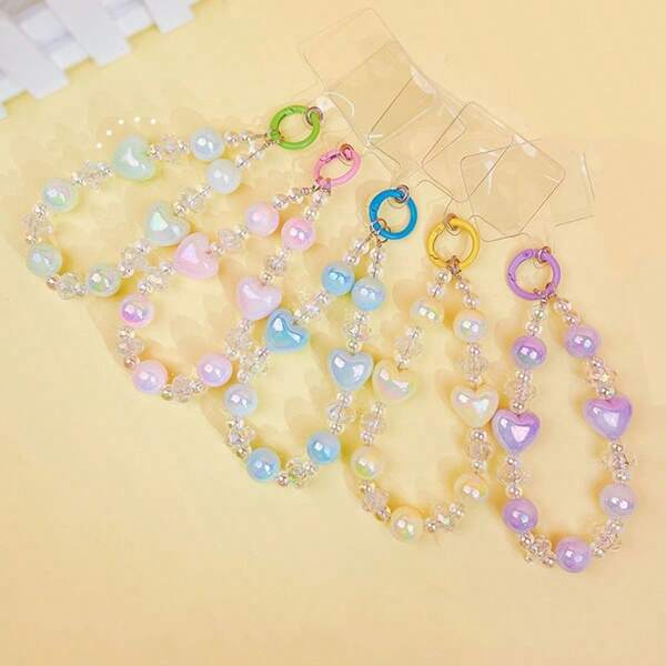 TOOUEE 1PC Cute Heart-Shaped Solid-Colored Theme Keychain Beaded Phone Charm ,Acrylic Keychain Bag Car Key Pendant Key Chain For Gifts Cartoon Character Keychain Themed Gift For Lovers Cute Stuff Birthday Gift Charm