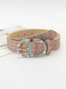 1pc Women's Diamond-Encrusted Metal Colorblock Boho Vintage PU Leather Belt, Suitable To Match Denim Jeans And Dresses