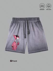 Men's Black Shorts With Panther Graphic Print - Casual Loungewear Summer Short Teenager's Breeches-Father'd Day Gift Choice-Daily Essential-Cheaper Item-Men'slacks - 灰色 - 查看 1