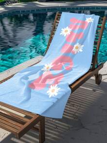 1PC Personalized Custom Beach Towel Featuring A White Daisy Floral Print Design. You Can Have Your Name Customized On It. Whether You're Hitting The Beach, Lounging By The PoolTravel Essentials Travel Accessories Beach Essentials,Vacay Vibes - Multicolor - View 4