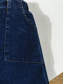 牛仔时尚休闲泡泡袖牛仔外套搭配腰带百褶牛仔裙 - 寶藍色 - 查看 5