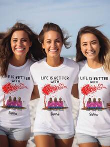 Personalized Sister T-Shirts, Customized Name Top, Group T-Shirts, Bridal Party, Customized 3-Person Bestfriend Top, Customized Text Top, Friendship Witness T-Shirts, Group Mockup Shirts, Best Friend Top, Bridal Party T-Shirts, Back To School Season, Oktoberfest, Saudi National Day, Halloween, Summer, Suitable For Bestfriend Birthday And Girls Trip, Family Gathering Customized Group - White - View 2