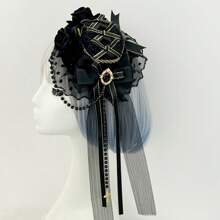 1 Stück Vintage Gothic Stil Rose Spitze Mini Hut, Lolita Stil Haarschmuck mit kleiner Kreuz Perlen Kette, Haarspange mit burgunderroter Blumen Deko für Partys, Kostümspiele, passend für Hochzeit, Ball und besondere Anlässe, exquisite Spitze