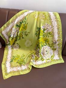 1pc Elegant Versatile Imitation Silk Scarf, Purple Orchid Pattern - Violet Purple - View 4