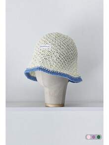 1 件粉色宽边草帽，女士夏季沙滩帽，户外防紫外线透气镂空编织渔夫帽，宽边遮阳帽，百搭渔夫帽，黑色针织帽， - 草編漁夫帽 - 查看 11