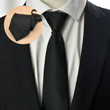 3 Peças/Conjunto Gravata Formal Preta com Listras Diagonais e Zíper, Conjunto de Gravatas para Negócios