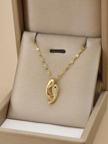 1 件可爱水钻镶嵌不锈钢海豚和海洋生物项链，精美沙滩装珠宝，海洋主题系列 - 金黃色 - 查看 5