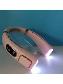 1pc Neck Hanging Fan, Bladeless Portable Neck Fan, Long Battery Life, 5 Adjustable Speeds, LED Display, Dimmable Light, Suitable For Students, Office, Outdoor Travel, Perfect Gift, Holiday Essential