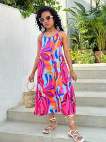 1 pièce Robe débardeur décontractée et confortable pour filles, convient pour les fêtes, les loisirs, les vacances et les sorties en été