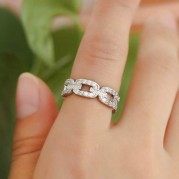 1 Piece Luxury Full Set Zirconia Buckle Shaped Women's Silver Ring, Holiday/Party//Gift Fashion Silvery Ring