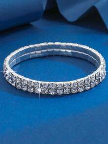 闪亮水钻弹力手镯，优雅派对风格女士手镯，可调节弹性腕带