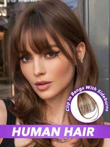 真人发刘海配鬓角真发刘海夹式假发女士薄空气刘海鬓角易于佩戴基本款式适合所有种族日常使用的发饰自然色和黑色棕色和金色