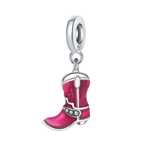 PANPOKI 1 Pc S925 Sterling Silver Pendant Exquisite Pink Boot Pendant Original Bracelet Necklace DIY Jewelry Accessories Fit Birthday Gifts Women Gifts