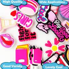 28 piezas Accesorios DIY de encanto de color rosa Serie para decorar bolsos de playa, accesorios de moda, gran regalo para Navidad, fiesta de cumpleaños, accesorios de playa, artículos esenciales de vacaciones, accesorios de verano