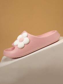 Papuci de casă pentru copii, spumă, talpă moale, antiderapantă, casual, cu vârf deschis, cu decor floral, ușoare, pentru interior, mărimi pentru fete