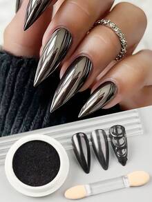 1盒魔镜黑指甲铬粉全息金属深色指甲闪粉颜料哥特式摩擦粉凝胶指甲油美甲用品 - 彩色 - 查看 3