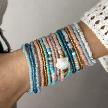 17 Stücke Boho Strand Stil bunte Harz Perlen, Muschelperlen Armband Set für Frauen
