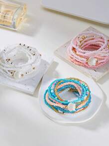 17 Stücke Boho Strand Stil bunte Harz Perlen, Muschelperlen Armband Set für Frauen