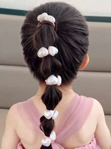 30pcs/10pcs Faux Pearl Heart & Star Shaped Hair Ties For Girls Student, Suitable For Daily Use Fashionable And Sweet Girl Decoration Hair Accessories