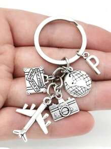26 Letters Unisex Airplane Alloy Keychain, Street Fashion Airplane, Globe, Camera Metal Keychain Accessories, Best Friend Travel Accessories Pendant Gifts, Fashion Keychains, Car Keychains, Interesting Keychains, Men's Accessories, Women's Accessories, Ideal Holiday Gifts For Travel Enthusiasts, Suitable For Daily Wear, Mobile Phones, Backpacks, Fashion Pendant Accessories, Holiday Gifts, Birthday Gifts, Father's Day Gifts School Cartoon
