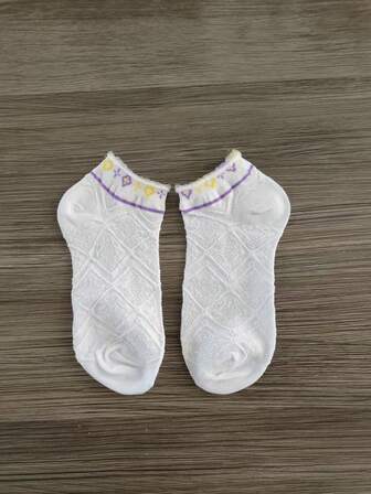 5 par tunna mesh för kvinnor andas blommiga lågskurna osynliga strumpor, vår/sommar