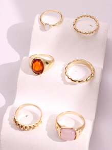 6 pièces/set Bague en pierre géométrique scintillante unique, élégante et minimaliste de luxe. Bijou pour femmes