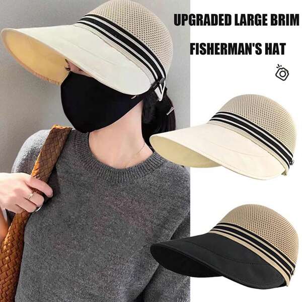 2 Piezas. Modelos actualizados y versátiles de sombrero de pescador para mujer para primavera y verano, puede colgar máscaras y hacer coletas, con parte superior de malla tejida de gran circunferencia de cabeza, sección delgada transpirable, ala ancha que estiliza el rostro, ideal para playa, vacaciones y turismo al aire libre