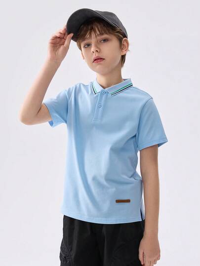Balabala Tween Boys' Short Sleeve Polo Shirt, Breathable & Cool Casual T-Shirt For Summer