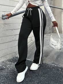 Women's Plus Size SweatpantsPants  Elastic Waist Casual Pants Summer Loose Fit Joggers Pants  With Pockets Drawstring - 黑色 - 查看 5