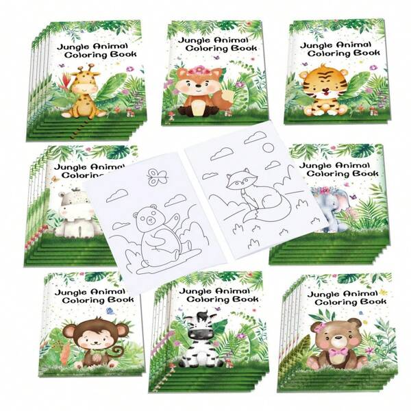 Livro de colorir com tema de animais da selva, caderno de desenho animado criativo para crianças, ideal para aprimorar a imaginação e as habilidades artísticas das crianças, livro de atividades perfeito para rabiscos e desenhos