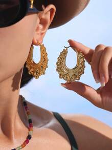 1 Pair Gold Plated Stainless Steel Vintage Crown Horseshoe Earrings Fashion Simple Non Fading Women's Earrings Can Be Given As A Gift To Friends, Colleagues And Mothers