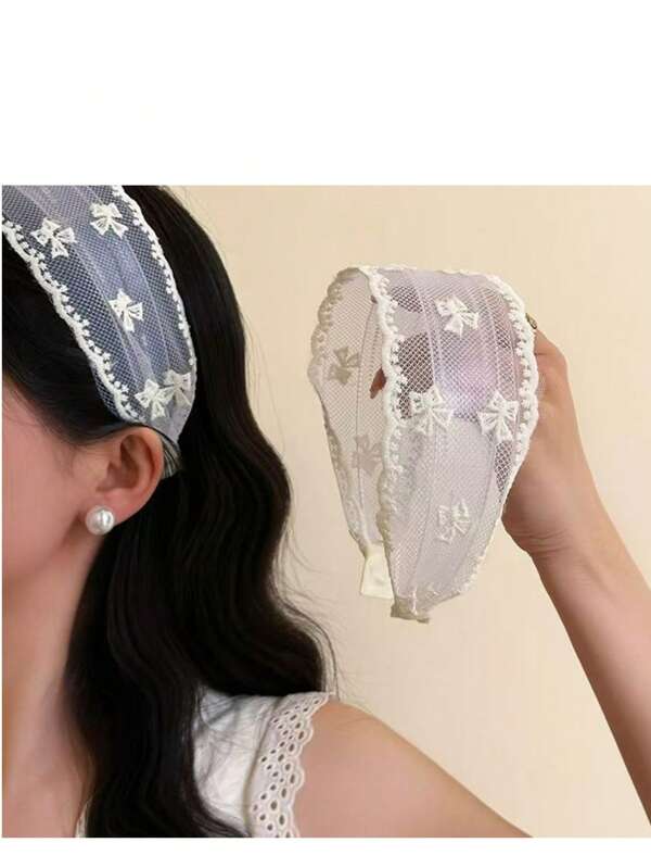 1PC White Bow Lace Wide Edge Headband