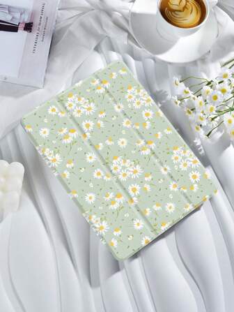 柔和绿色雏菊图案平板电脑保护套，清新花卉设计，兼容 iPad 9.7/10.2/10.5/10.9/12.9/Pro 11（第十代）、Galaxy Tab S6 Lite 10.4、Kindle Paperwhite（第十二代，2024 年）、Kindle（第十一代，2022 年），具有防震保护、智能支架/自动唤醒/睡眠功能