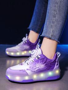 带刹车的旱冰鞋，自伸展后轮，梦幻渐变灯光，旋转扣设计，4 轮，可拆卸时尚溜冰鞋，可快速骑行，可拆卸，方便休闲散步