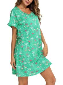Camisones de mujer de algodón, ropa de dormir talla grande, camiseta de dormir de manga corta, camiseta de dormir estampada