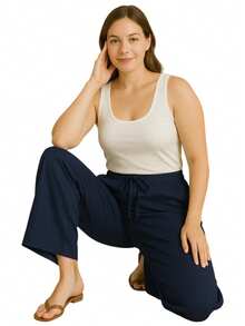 WIDE LEG HIGH WAIST PANTALONA PANTS WITH ELASTIC DUNA FABRIC - 藏蓝色 - 查看 7