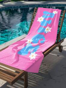 1PC Personalized Custom Beach Towel Featuring A White Daisy Floral Print Design. You Can Have Your Name Customized On It. Whether You're Hitting The Beach, Lounging By The PoolTravel Essentials Travel Accessories Beach Essentials,Vacay Vibes - Multicolor - View 10