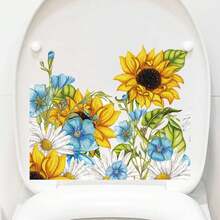 1pc Sunflower & Butterfly Removable Reusable Sticker, Fresh Natural Style, Full Of Vitality, Suitable For Decorating Bathroom Toilet, Can Add Warm And Lively Atmosphere To Monotonous Bathroom Space, Enhance Bathroom Aesthetics.
